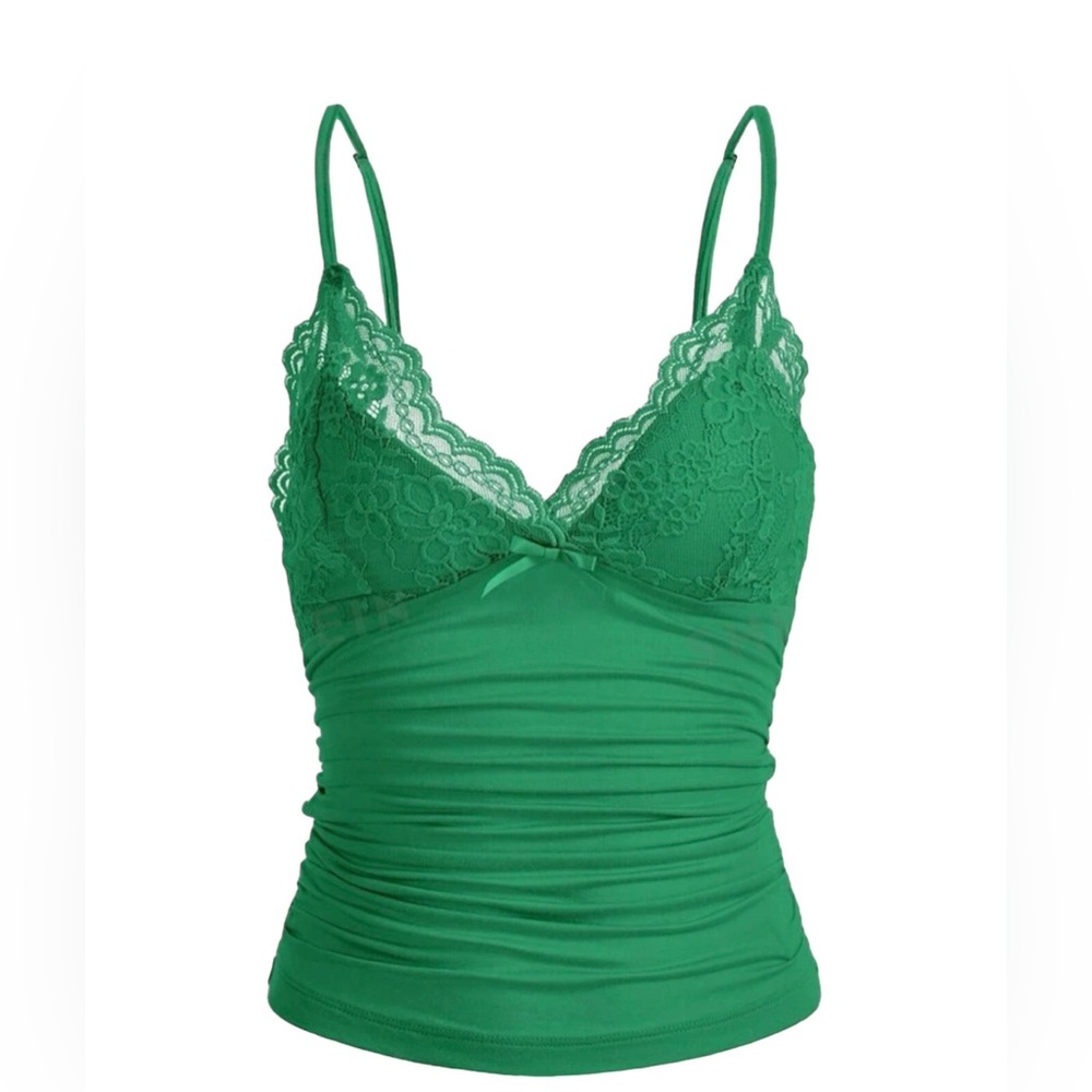 Contrast Lace Ruched Cami Top